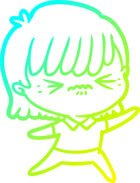 Bir insan tarafından çizilmiş, soğuk bir çizgi film kızı çizimi.