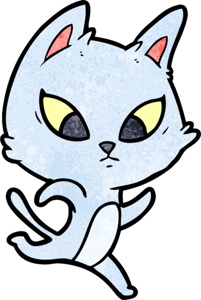 Bir insan tarafından çizilmiş kafası karışmış çizgi film kedisi.