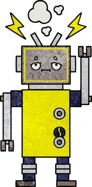 Bir insan tarafından çizilmiş bir robotun retro grunge dokusu