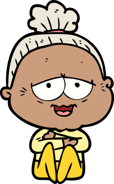 Bir insan tarafından çizilmiş mutlu yaşlı kadın çizgi filmi.