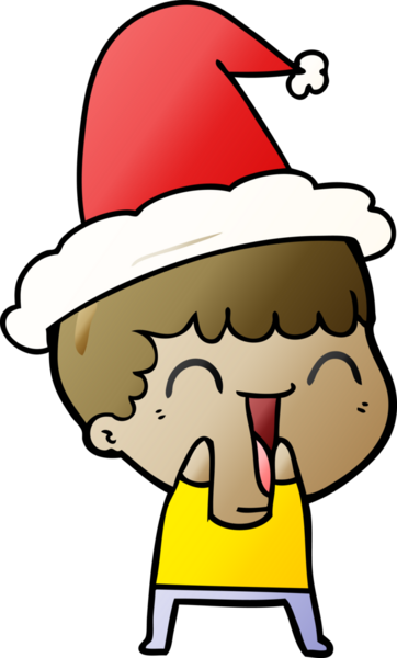 Noel Baba şapkası giyen mutlu bir adamın insan tarafından çizilmiş el çizimi karikatürü.