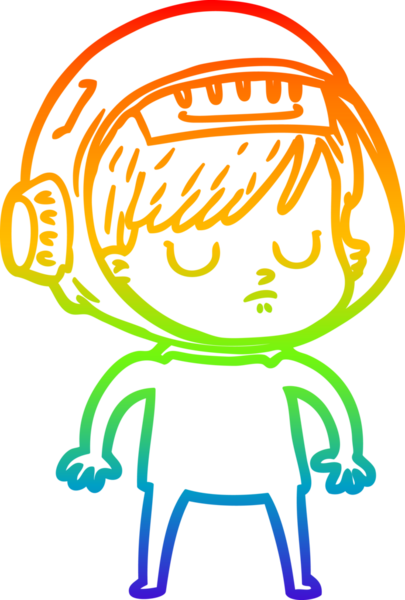 Gökkuşağı gradyan çizgi çizimi bir insan tarafından çizilmiş astronot bir kadın.