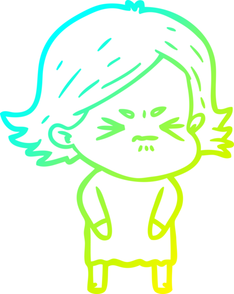 Bir insan tarafından çizilmiş kızgın bir kızın soğuk çizgi çizimi.