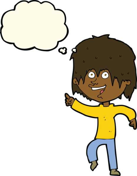 Bir insan tarafından çizilmiş düşünce balonu olan mutlu çocuk çizgi filmi.