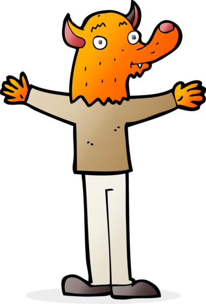 Bir insan tarafından çizilmiş tilki bir çizgi film karakteri.