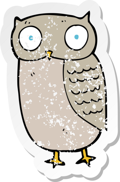 Bir insan tarafından çizilmiş bir baykuşun gerilmiş çıkartması.