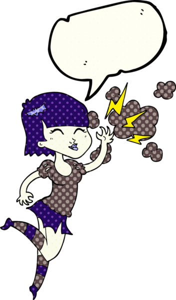 Bir insan tarafından çizilmiş serbest çizilmiş çizgi roman konuşma balonu vampir kız.