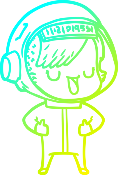 Bir insan tarafından çizilmiş soğuk gradyan çizgili astronot kadın çizimi.