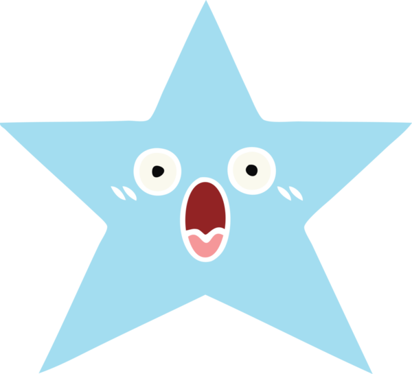 Bir insan tarafından çizilmiş yıldız balığının düz renkli retro karikatürü