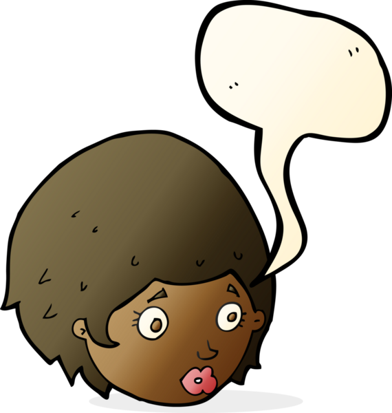 Bir insan tarafından çizilmiş konuşma baloncuğuyla ilgili endişeli ifadesi olan çizgi film kızı.