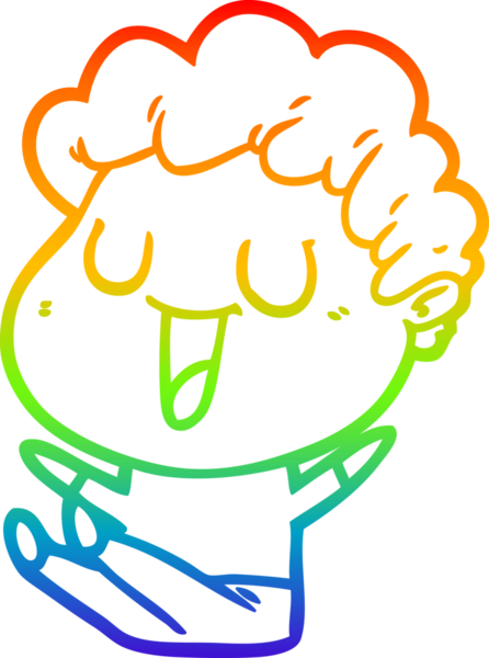 Gökkuşağı gradyan çizgisi bir insan tarafından çizilmiş gülen bir karikatür adamın çizimi