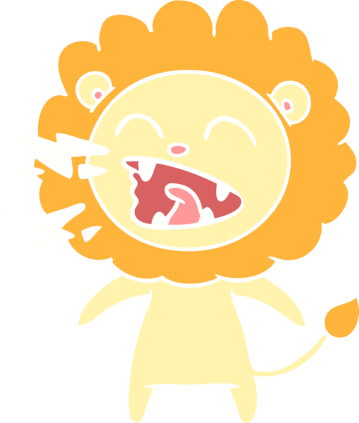 Düz renkli karikatür kükreyen aslan bir insan tarafından çizilmiş.