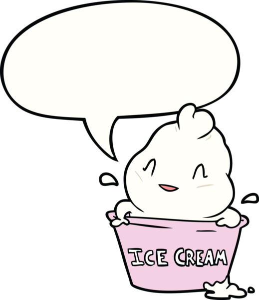 Bir insan tarafından çizilmiş konuşma balonlu tatlı çizgi film dondurması.