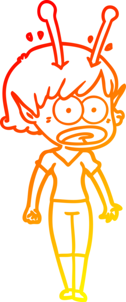 Bir çizgi film karakteri, bir insan tarafından çizilmiş bir uzaylı kız çizimi.