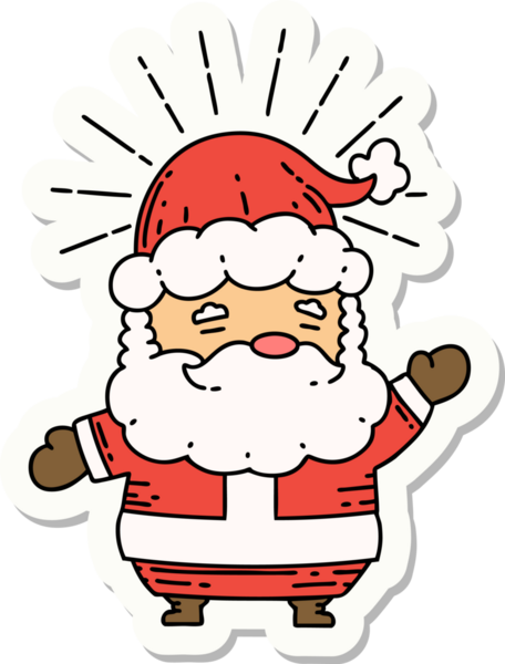 Bir insan tarafından çizilmiş dövme stili Noel Baba karakterinin çıkartması.