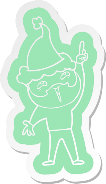 Bir insan tarafından çizilmiş Noel Baba şapkası giyen mutlu sakallı bir adamın garip karikatür çıkartması.