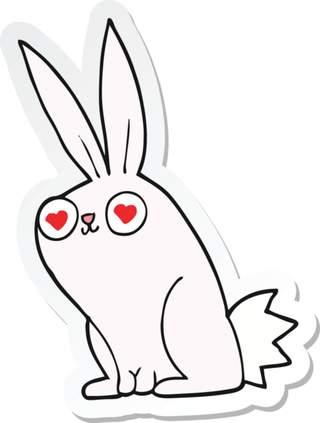 Bir insan tarafından çizilmiş çizgi film tavşanı etiketi.