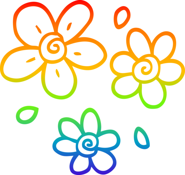 Bir insan tarafından çizilmiş karikatür desenli çiçeklerin çizimi.