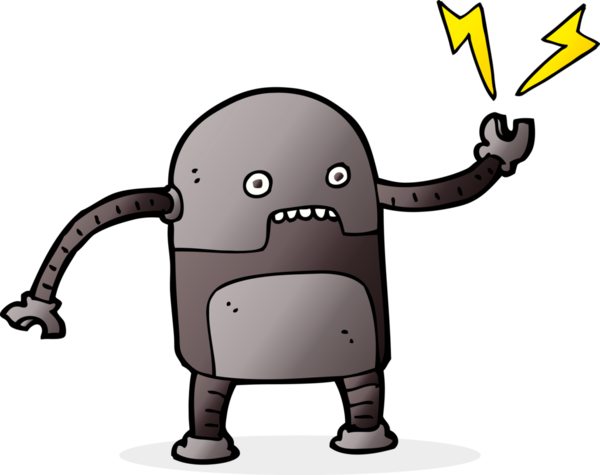 Bir insan tarafından çizilmiş komik çizgi film robotu