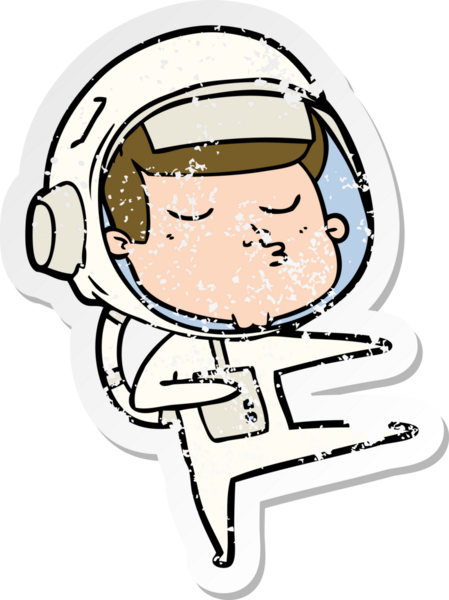 Bir insan tarafından çizilmiş kendinden emin bir astronotun sıkıntılı çıkartması.