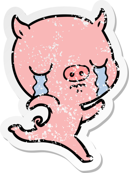 Bir insan tarafından çizilmiş, koşan bir domuzun hüzünlü çıkartması.