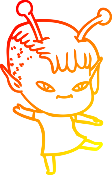 Bir insan tarafından çizilmiş sevimli bir uzaylı kız çizgi çizimi.