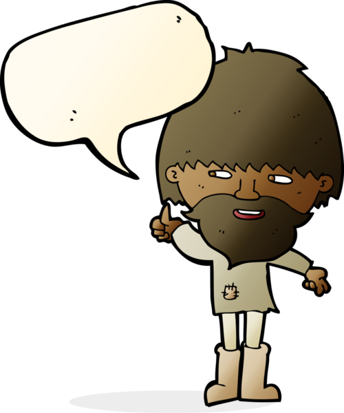 Bir insan tarafından çizilmiş konuşma balonu olan Wellington çizmeli hippi bir adam.