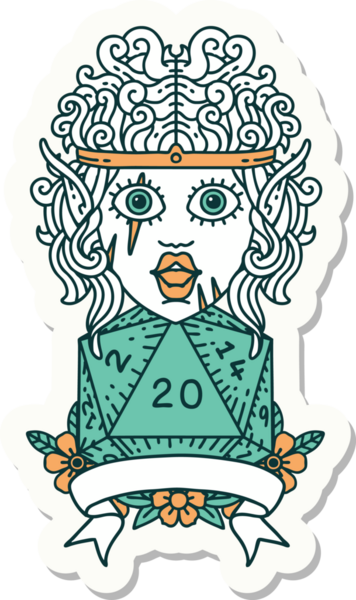 Bir insan tarafından çizilmiş 20 zarlı elf barbar karakterinin çıkartması.