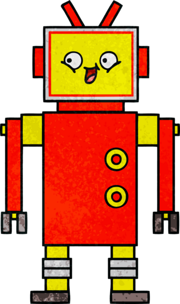 Bir insan tarafından çizilmiş bir robotun retro grunge dokusu