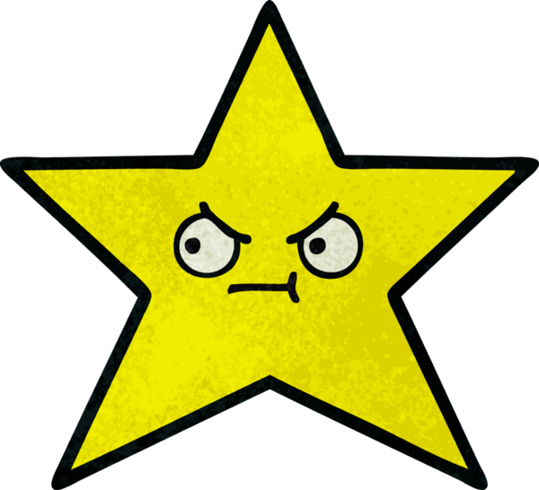 Bir insan tarafından çizilmiş altın yıldızın retro grunge desenli karikatürü