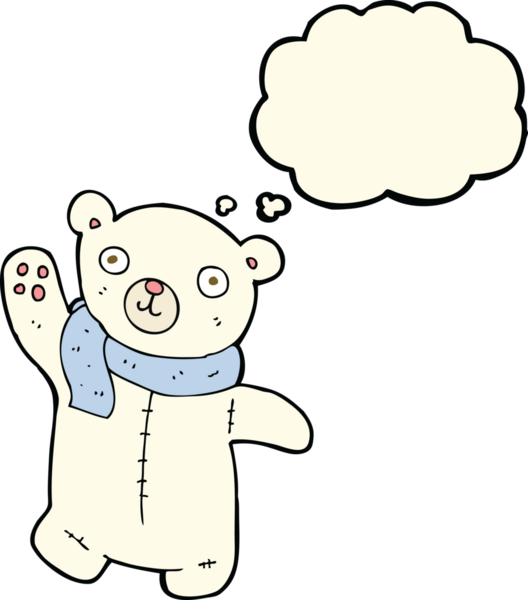 Bir insan tarafından çizilmiş düşünce baloncuklu şirin kutup ayısı.