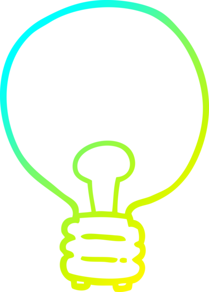 Bir insan tarafından çizilen çizgi film ampulünün soğuk gradyan çizimi