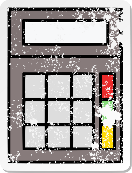 Bir insan tarafından çizilmiş sevimli bir karikatür okul hesap makinesinin sıkıntılı çıkartması.