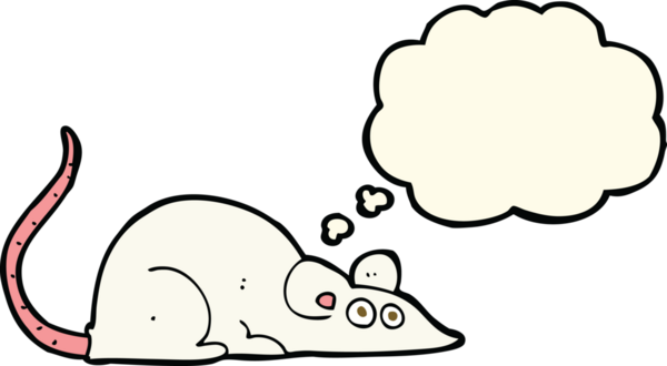 Bir insan tarafından çizilmiş düşünce baloncuklu çizgi roman faresi