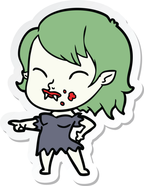 Bir insan tarafından çizilmiş yanağında kan olan vampir bir kızın çıkartması.