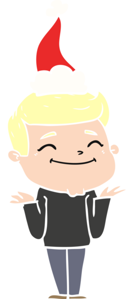 Bir insan tarafından çizilmiş Noel Baba şapkası takan bir adamın düz renk çizimi.