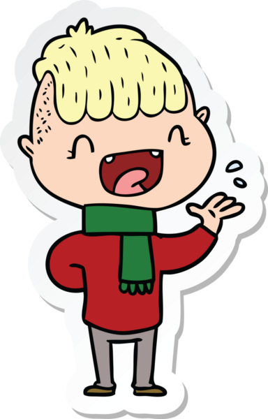 Bir insan tarafından çizilmiş mutlu bir çocuğun çıkartması.