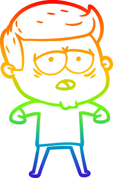 Gökkuşağı gradyan çizgi çizimi bir insan tarafından çizilmiş yorgun bir adam