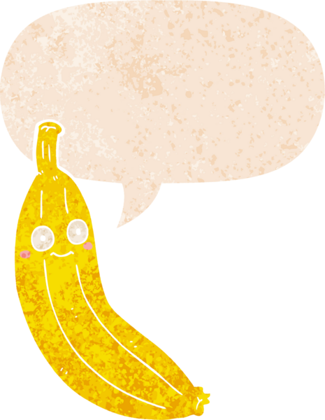 bir insan tarafından çizilmiş grunge ile konuşma baloncuklu çizgi film muzu sıkıntılı retro dokuma tarzı