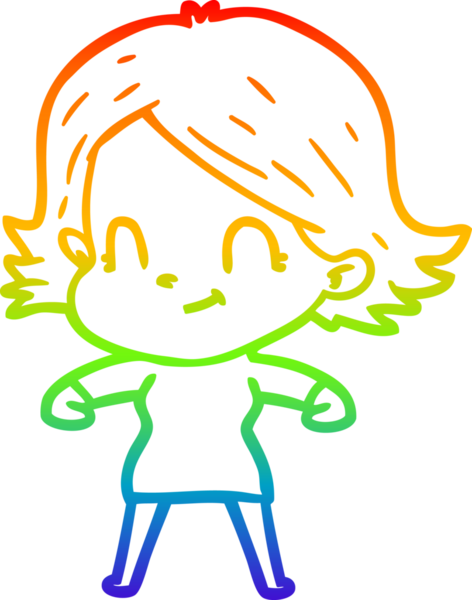 Gökkuşağı gradyan çizimi. Bir insan tarafından çizilmiş karikatür dostu bir kız.