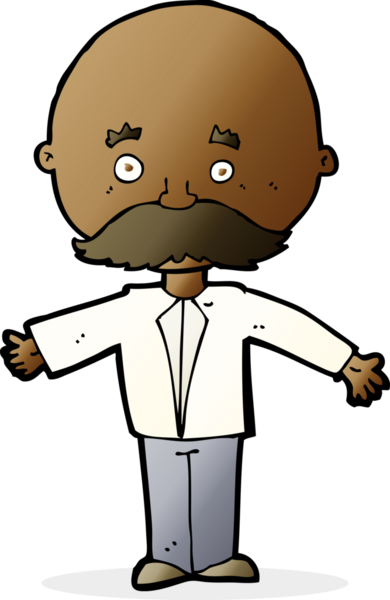 Bir insan tarafından çizilmiş bıyıklı bir çizgi film adamı.