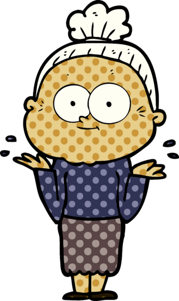 Bir insan tarafından çizilmiş mutlu yaşlı kadın çizgi filmi.