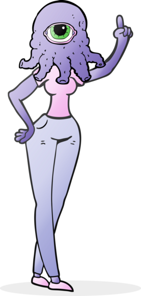 Bir insan tarafından çizilmiş, serbest çizilmiş, dişi bir uzaylı.