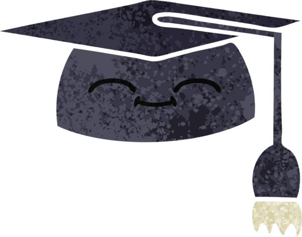 Bir insanın çizdiği mezuniyet şapkasının retro çizim tarzı karikatürü.
