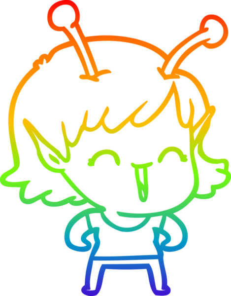 Gökkuşağı gradyan çizgi çizimi bir insan tarafından çizilmiş uzaylı bir kızın gülüşü.