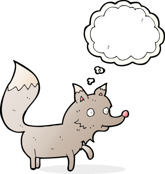 Bir insan tarafından çizilmiş düşünce baloncuğu olan bir kurt yavrusu.