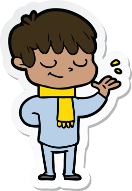 Bir insan tarafından çizilmiş mutlu bir çocuğun çıkartması.