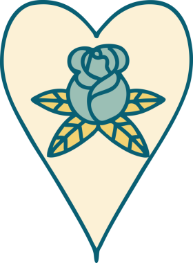 Bir insan tarafından çizilmiş kalp ve çiçeklerin ikonik dövme şekli