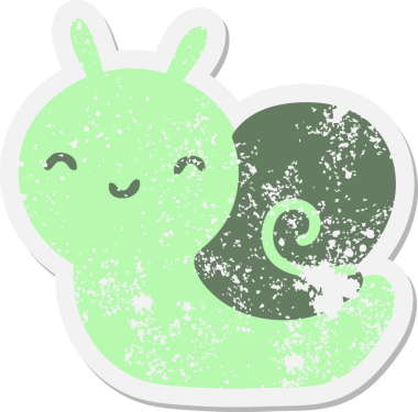 Bir insan tarafından çizilmiş şirin çizgi film salyangoz grunge çıkartması.