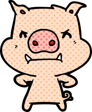 Bir insan tarafından çizilmiş kızgın çizgi film domuzu.